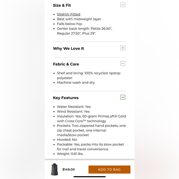 LL Bean Primaloftt Packable Vest Size XL - Picture 6 of 7